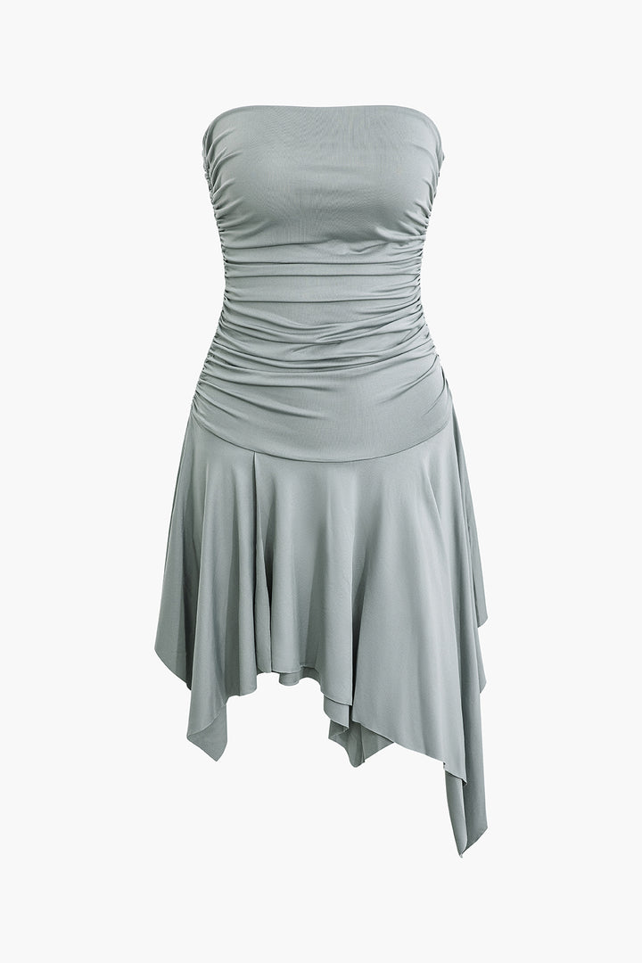 Asymmetrical Ruched Mini Dress