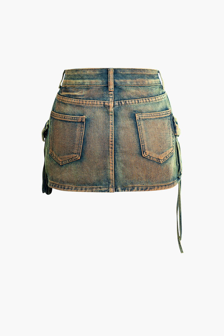 Distressed Flap Pocket Denim Skirt