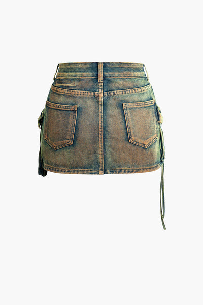 Distressed Flap Pocket Denim Etek