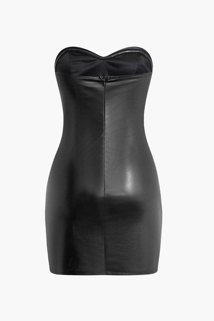 Asymmetric Strapless Mini Elbise