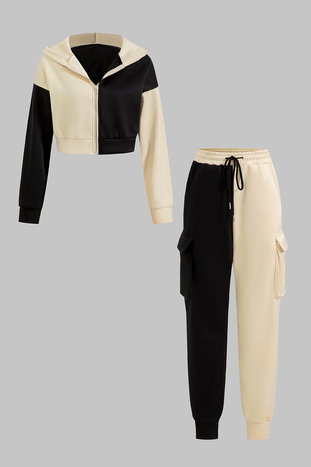 Dual Tone Contrast Hoodie &amp; Cargo Jogger Set