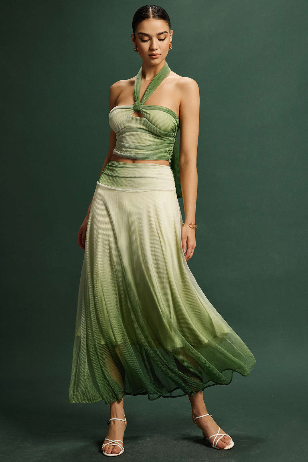 Emerald Mist Tulle Bustier &amp; Maxi Skirt Set