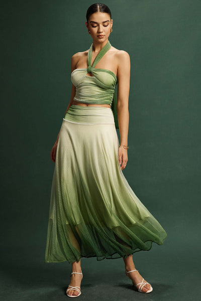 Emerald Mist Tulle Bustier &amp; Maxi Skirt Set