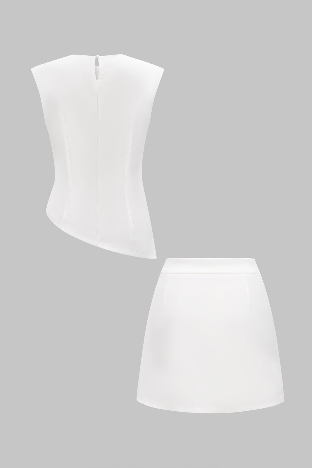 Asymmetric Grace White Blouse &amp; Skirt Set