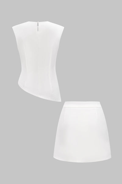 Asymmetric Grace White Blouse &amp; Skirt Set