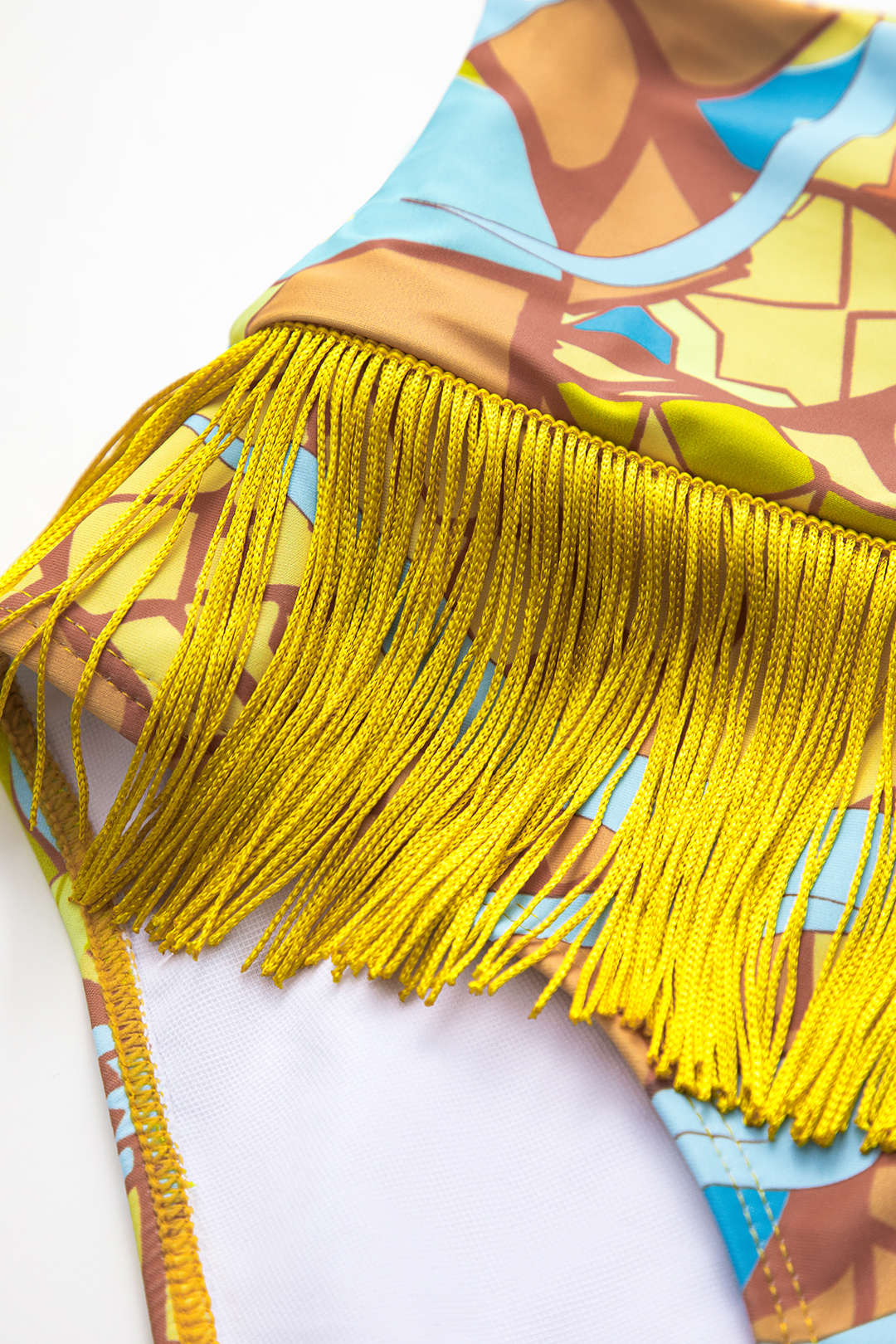 Tropical Print Fringe Backless Bikini Set