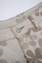 Çiçek Desenli Geniş Paçalı Kot Pantolon