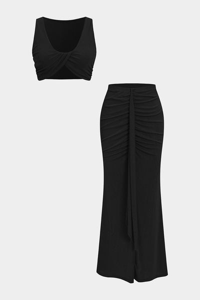 Golden Drape Gathered Crop &amp; Maxi Skirt Set