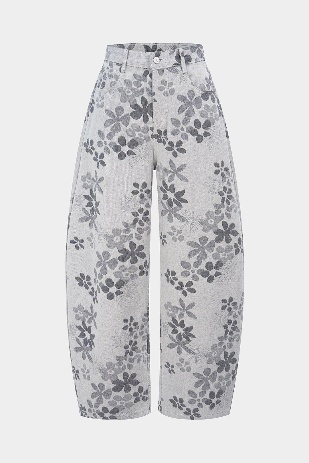 Çiçek Desenli Geniş Paçalı Kot Pantolon