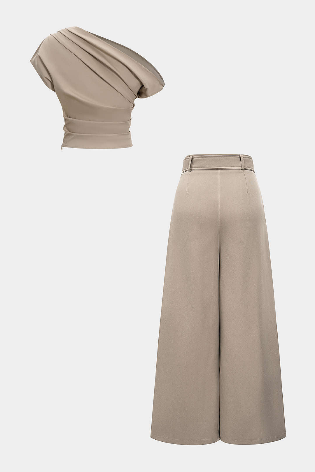 Structure Asymmetric Blouse &amp; Belted Palazzo Trouser Set