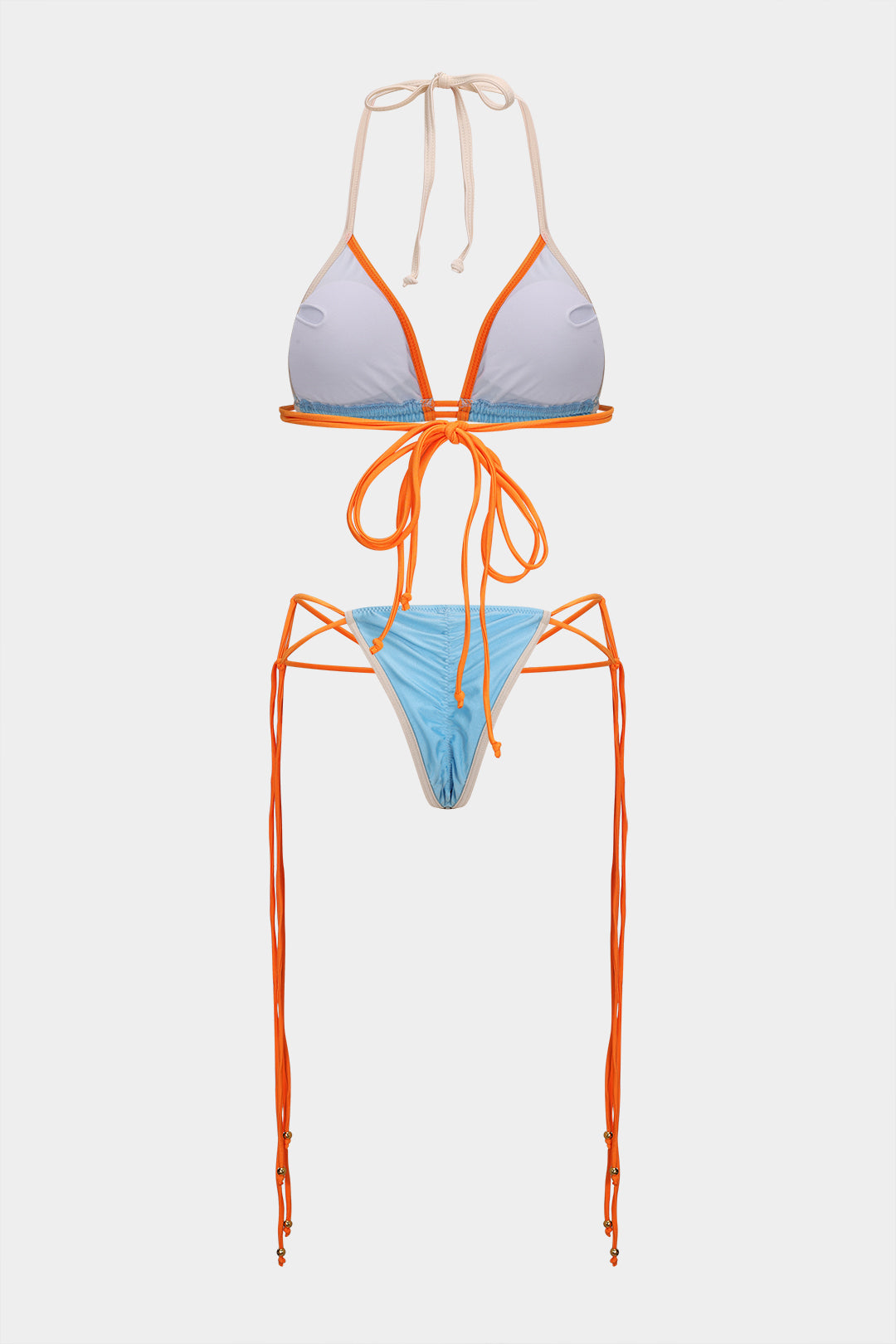 Contrast Ruched Tie-Up Bikini Set