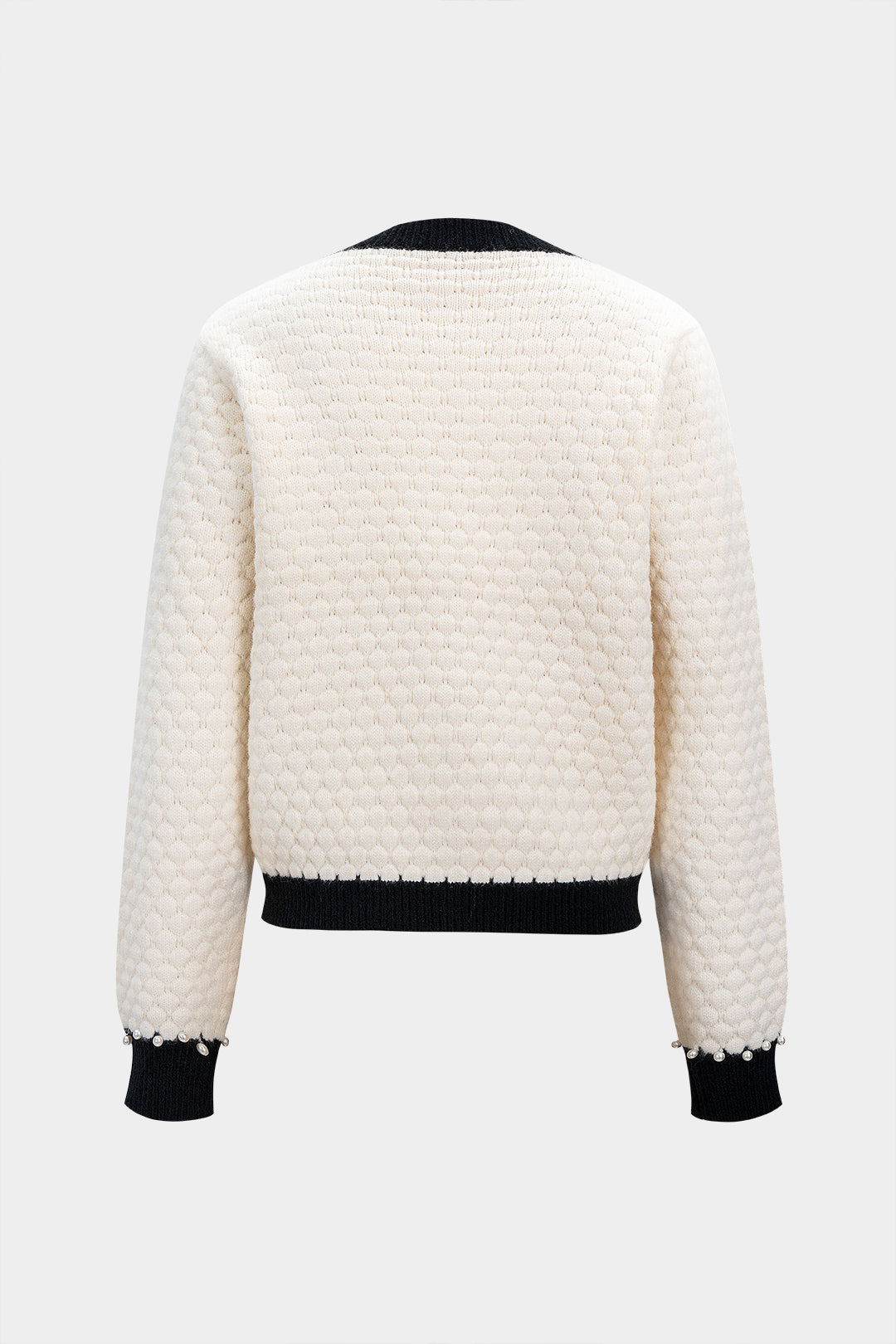 Pearl-Trimmed Contrast Elegant Knit Jacket