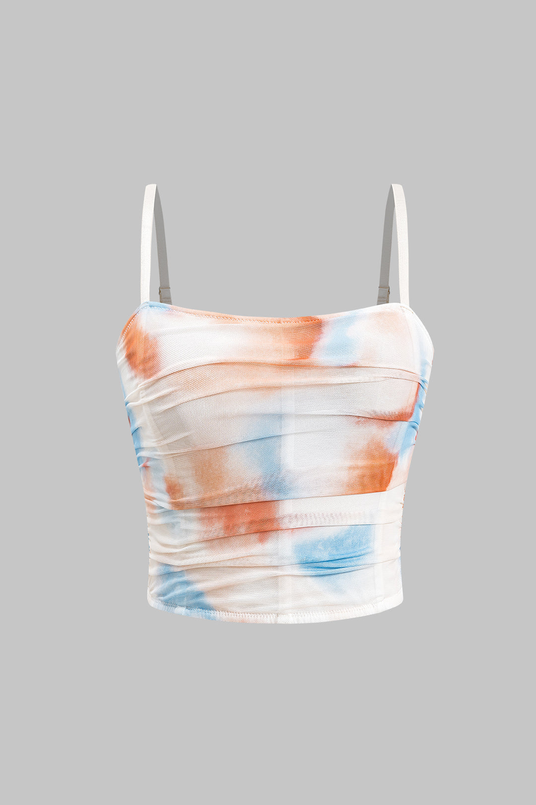 Tie Dye Ombre Print Mesh Ruched Slip Crop