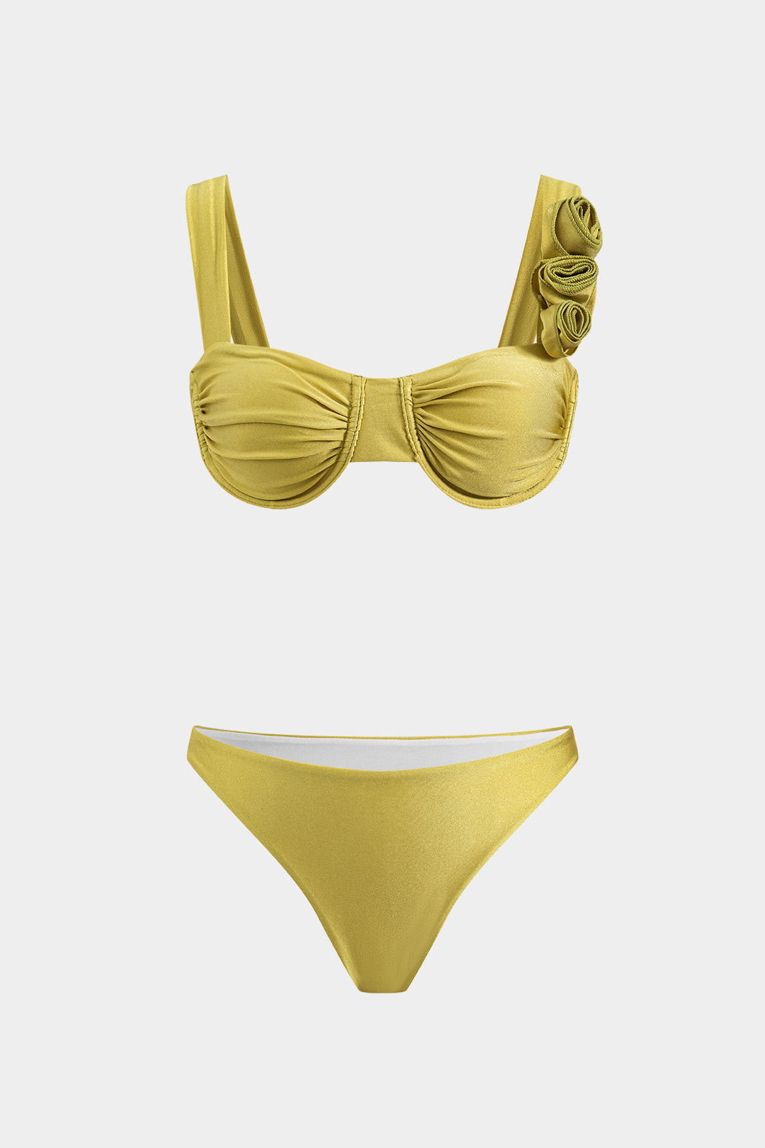 3D Flower Slip Bikini And Fringe Up Üç Parçalı Set