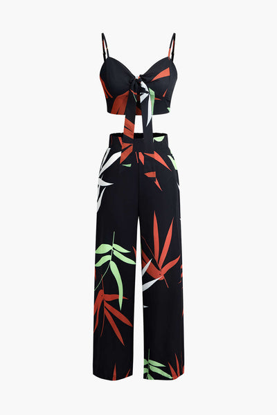 Tropical Bloom Lace-Up Bustier &amp; Palazzo Pants Set
