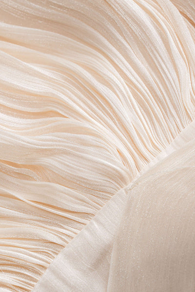 Chiffon Pleated Ruffle Long Sleeve Mini Elbise