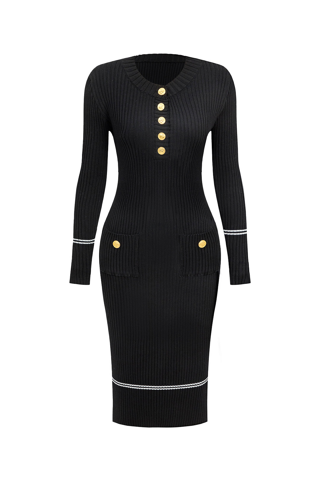 Düğme Detaylı Örme Elbise 