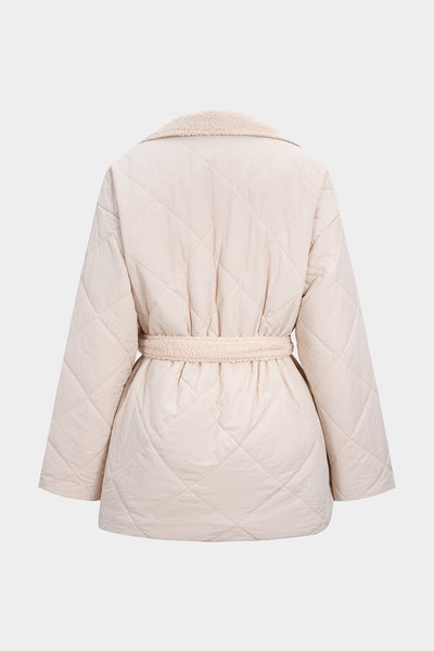 Cream Quilted Belted Jacket