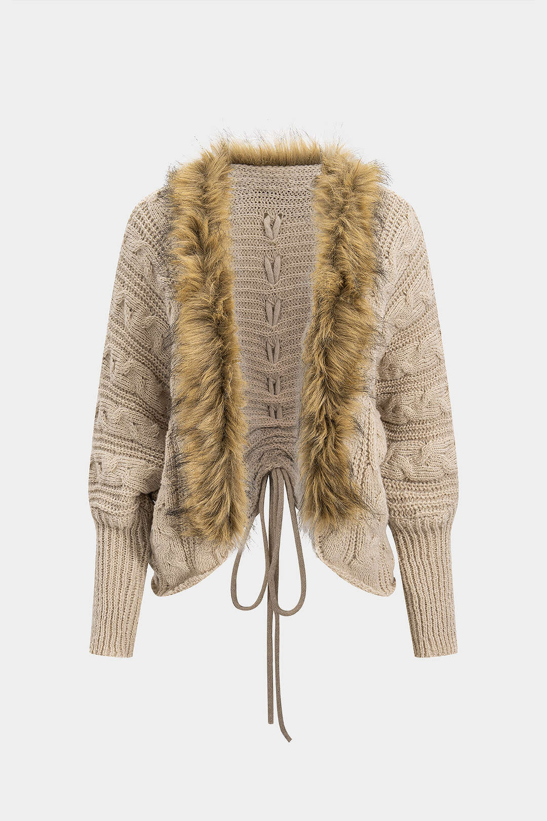 Cable Knit Drawstring Cardigan