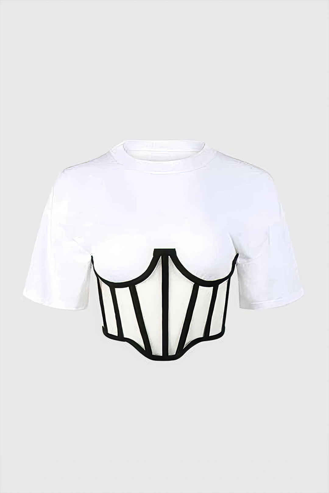 Zipper Short Sleeve Round Neck Corset Crop