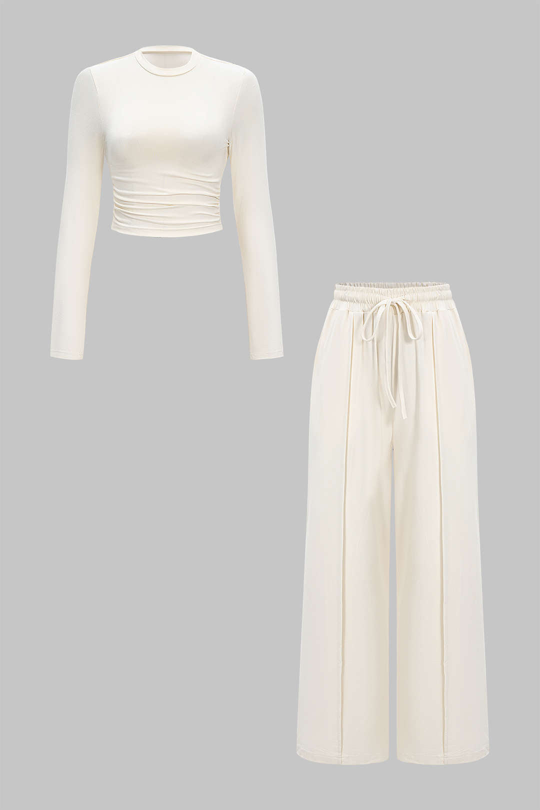 Ivory Calm Long Sleeve Crop &amp; Palazzo Trouser Set