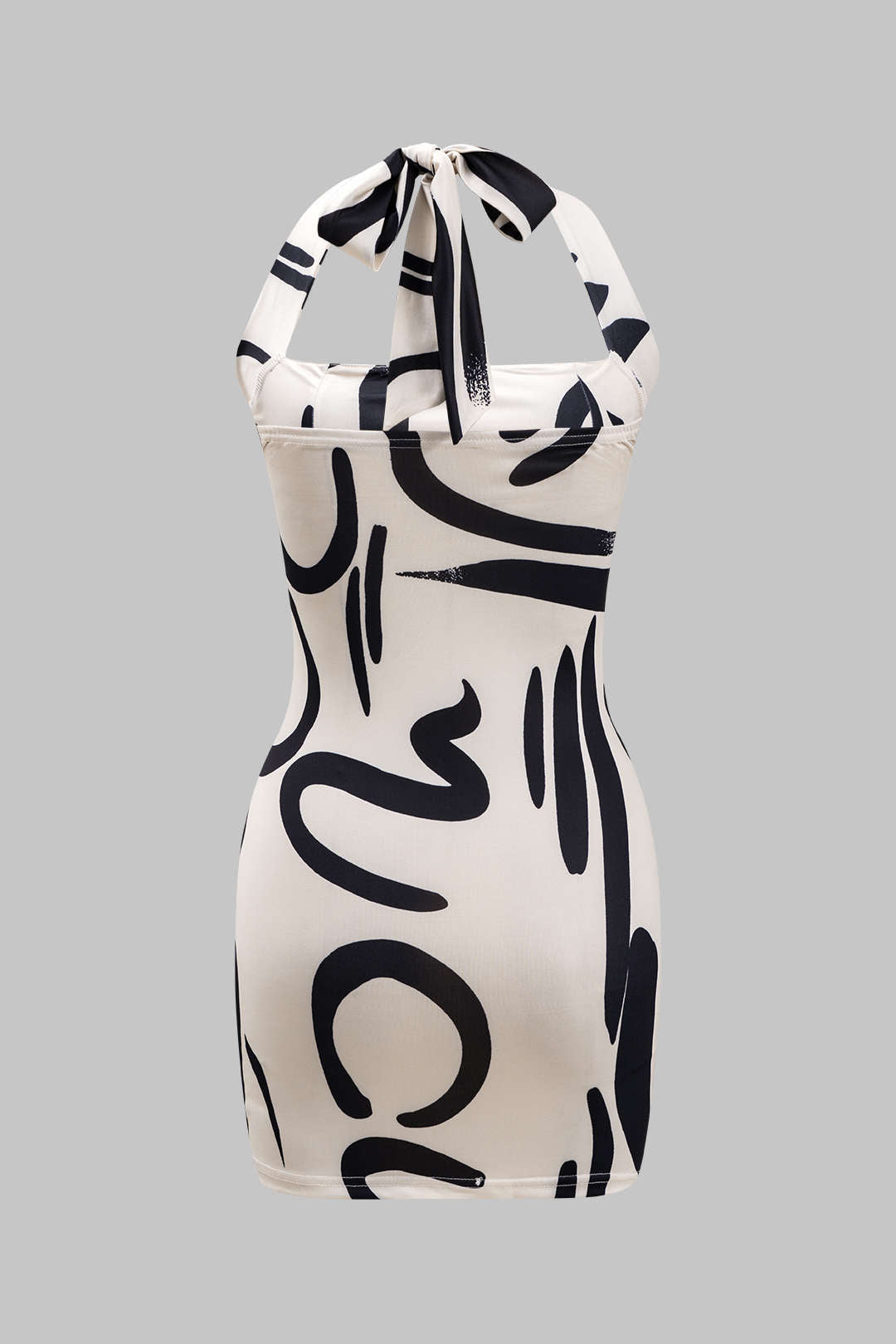 Abstract Print Tie Up Zipper Backless Mini Elbise