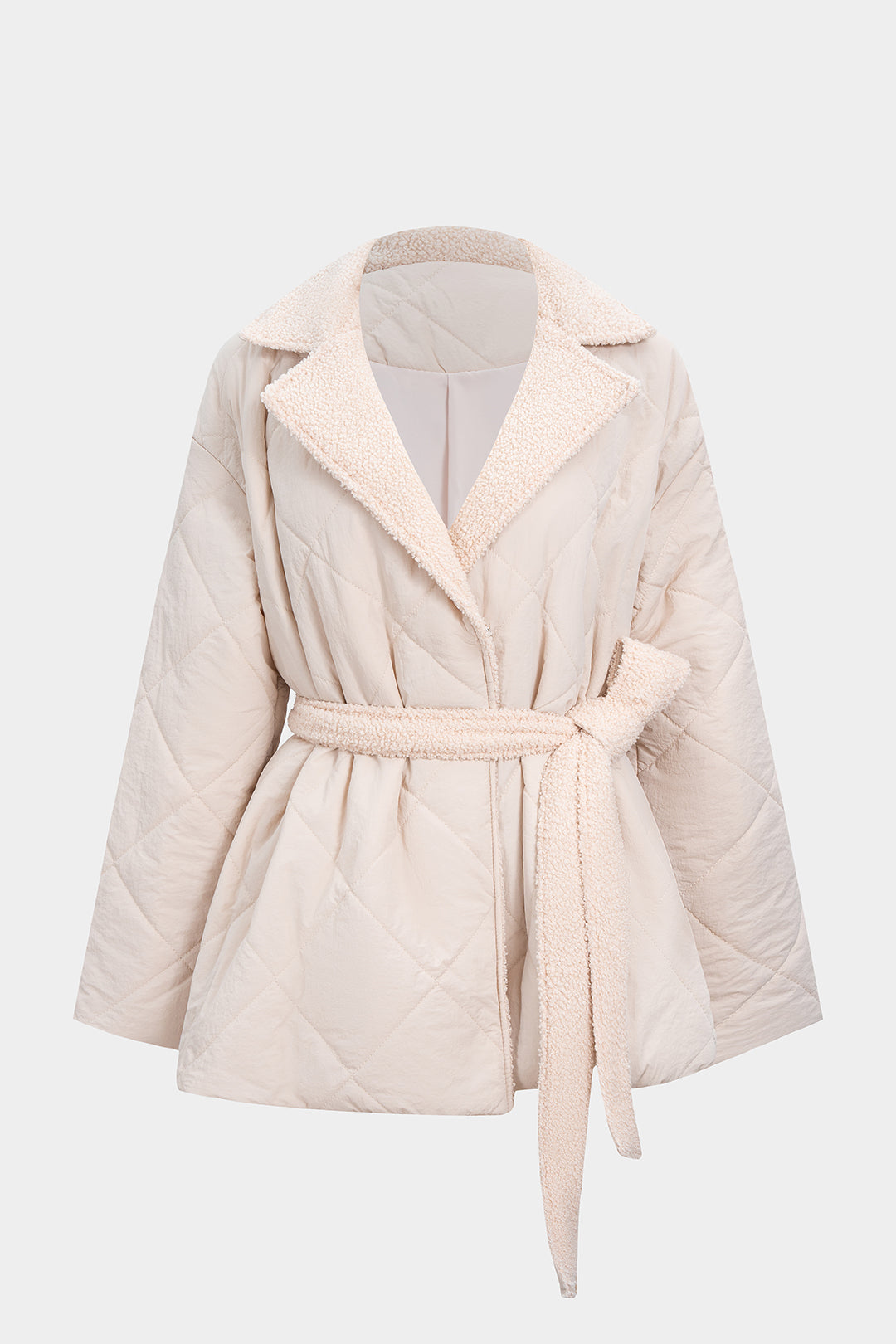 Cream Quilted Belted Jacket