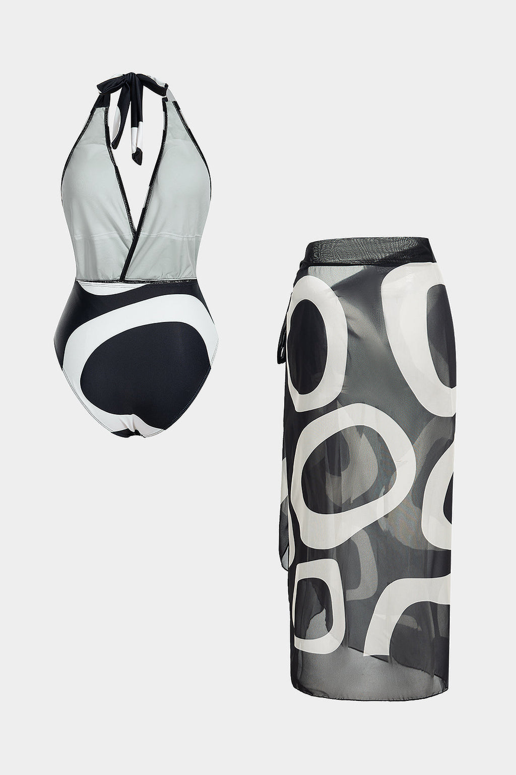 Noir Wave Swimsuit & Pareo Set