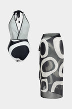 Noir Wave Swimsuit & Pareo Set
