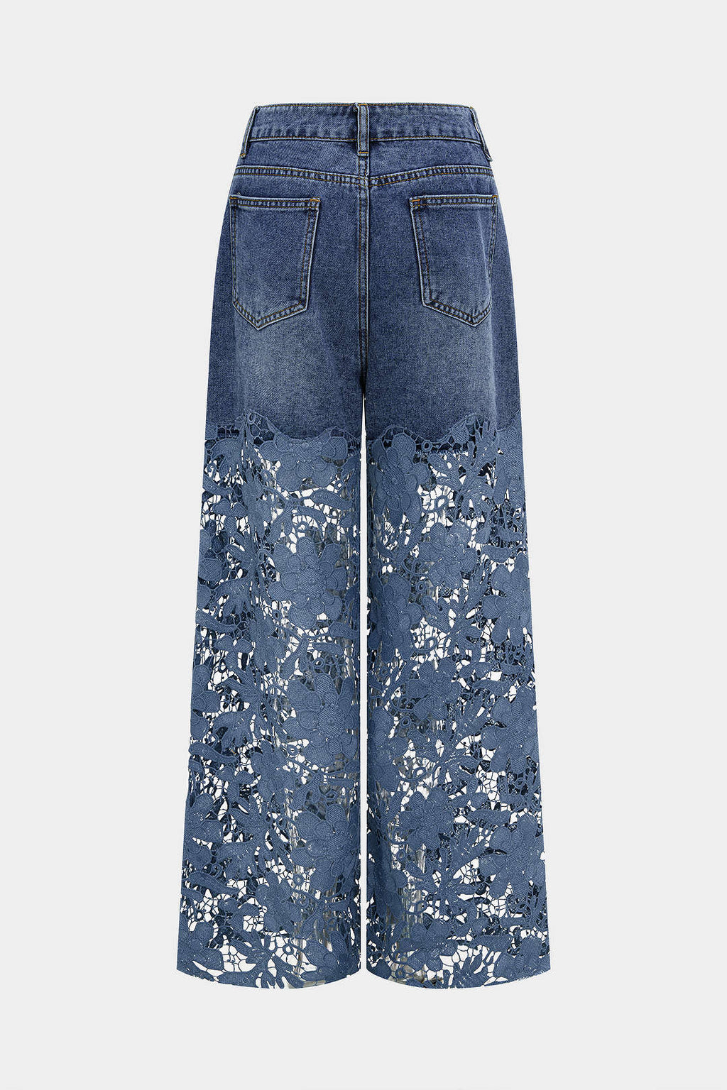 Dantel Detaylı Geniş Paçalı Kot Pantolon