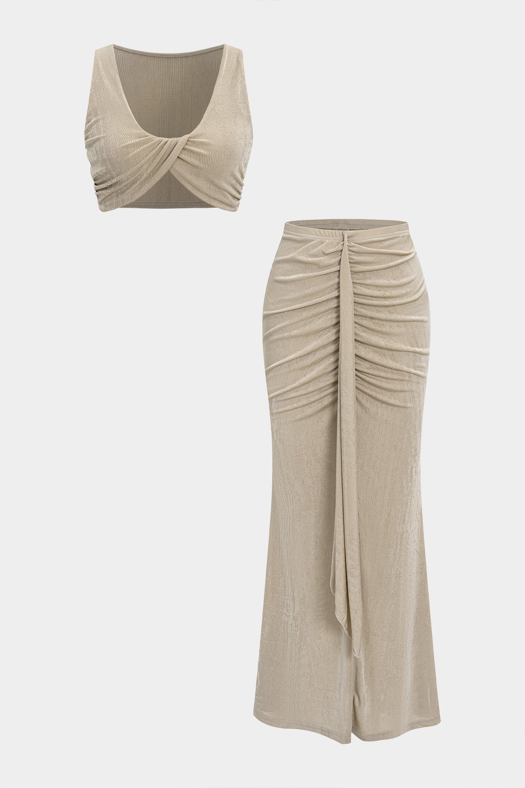 Golden Drape Gathered Crop &amp; Maxi Skirt Set