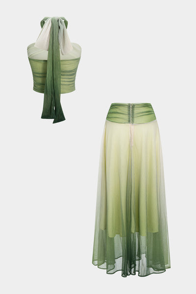 Emerald Mist Tulle Bustier &amp; Maxi Skirt Set