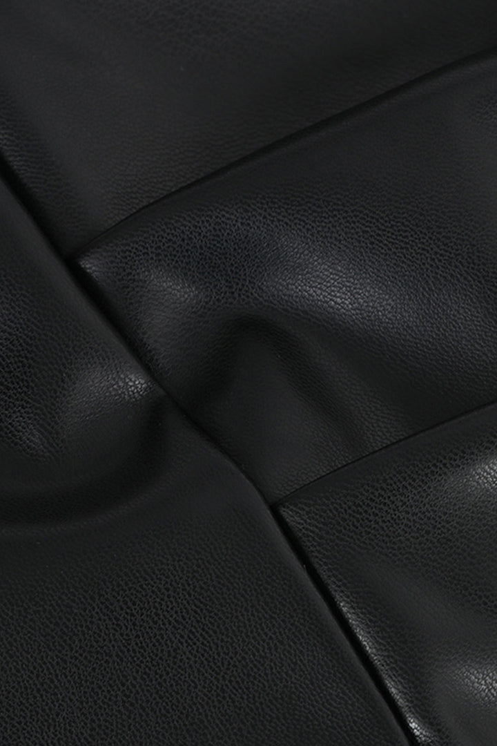 Dökümlü Deri Mini Etek 