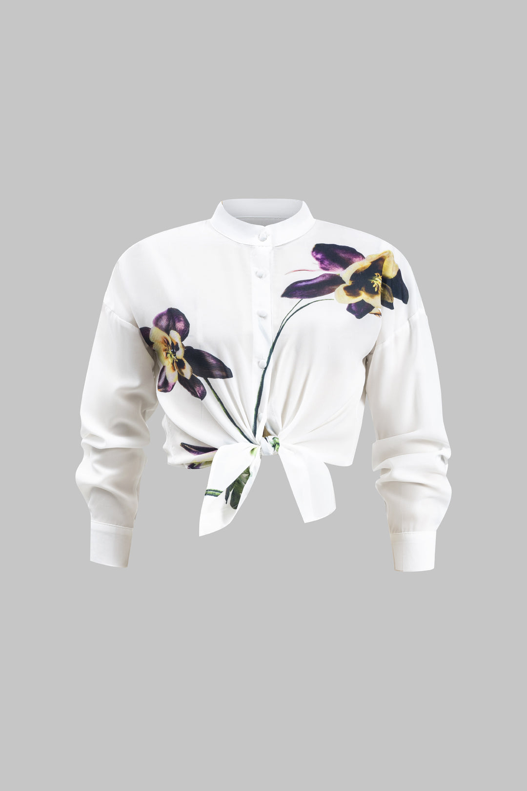 Floral Print Button Long-Sleeve Gömlek