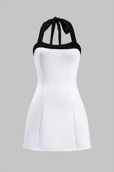 Zipper Tie-Up Sleeveless Mini Elbise