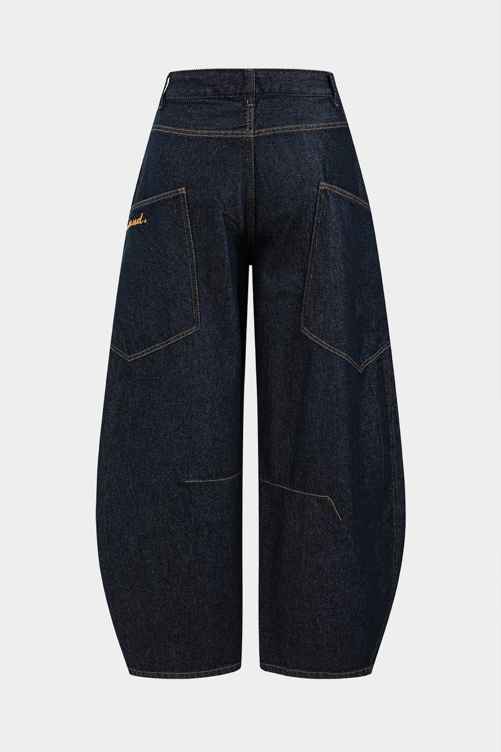 Koyu Renk Yıkamalı Bol Paçalı Kot Pantolon