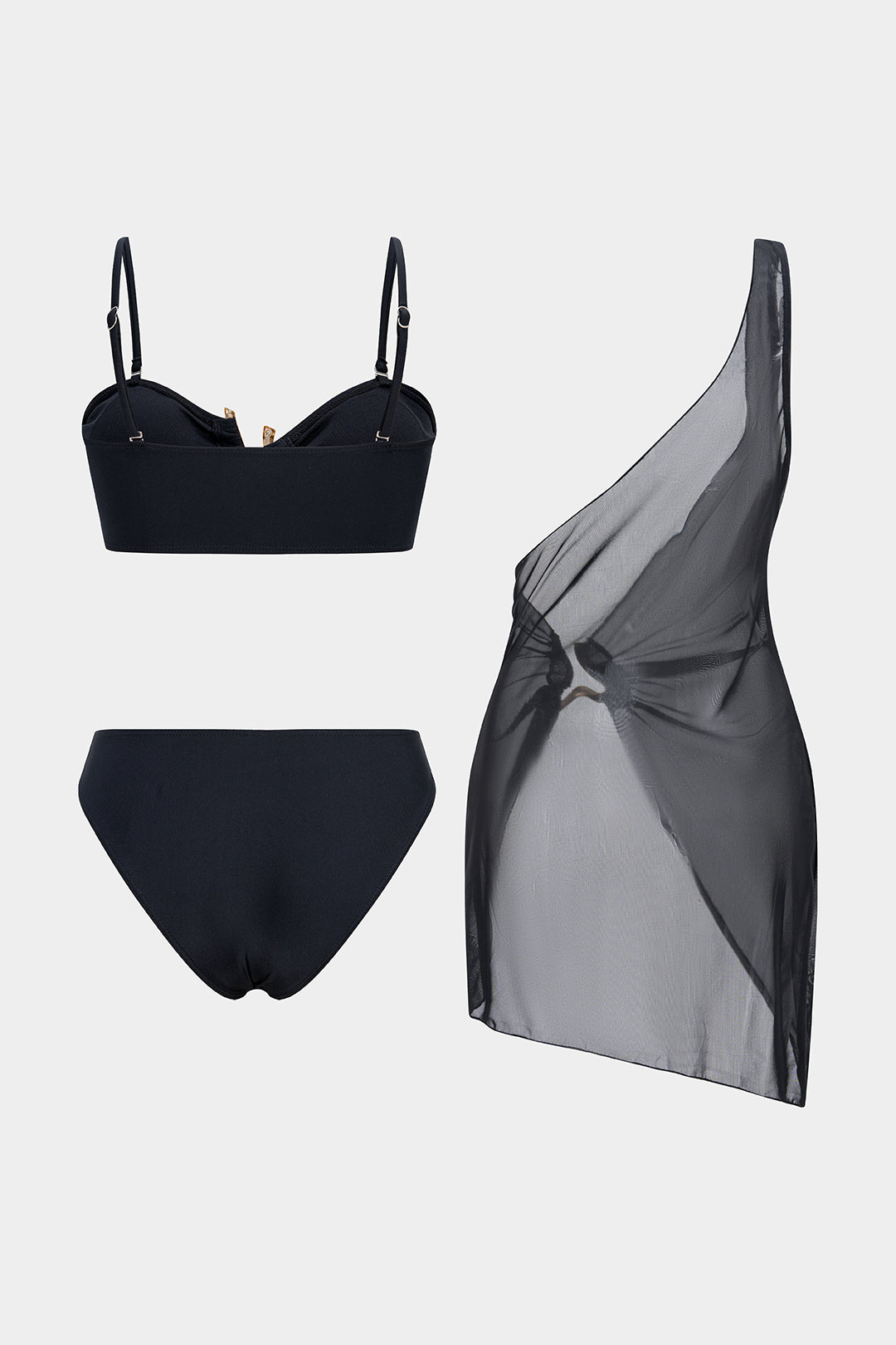 Noir Siren 3-Piece Bikini & Pareo Set