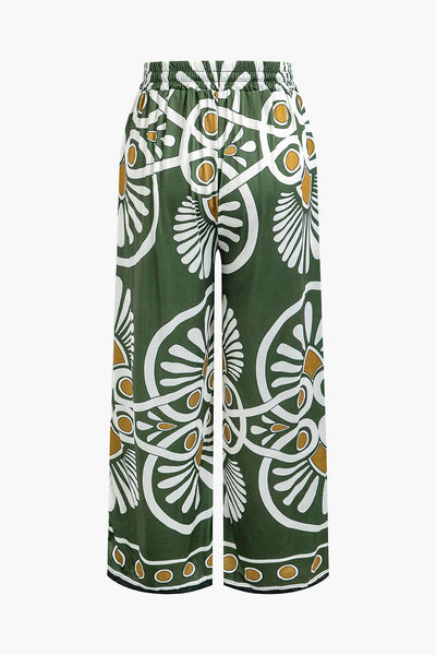 Abstract Print Wide Leg Pantolon