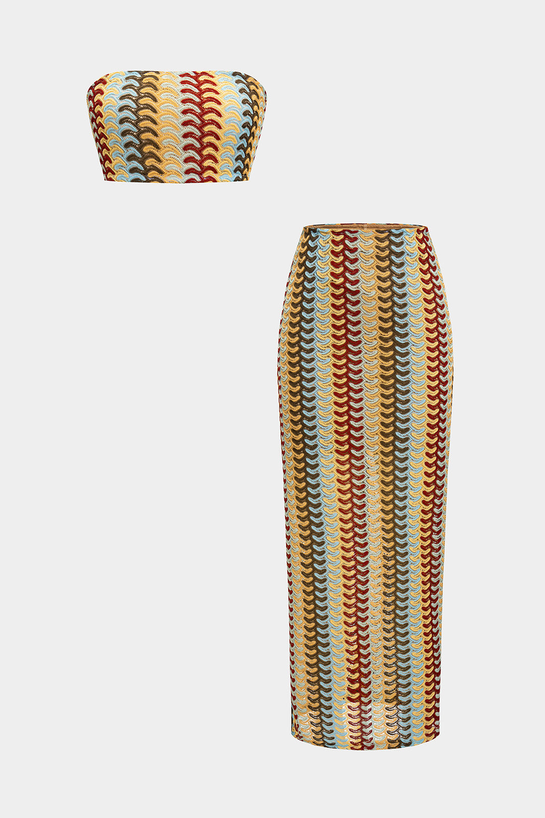 Bohemian Waves Strapless Crop &amp; Patterned Midi Skirt Set