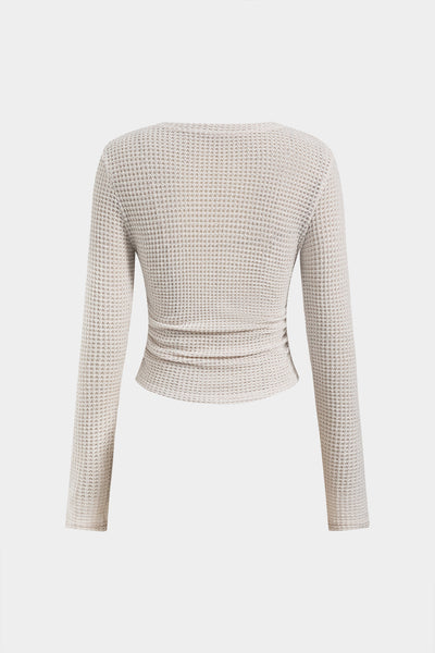 Ruched Round Neck Long Sleeve T-Shirt