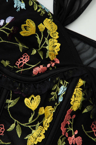 Floral Embroidered Corset Crop