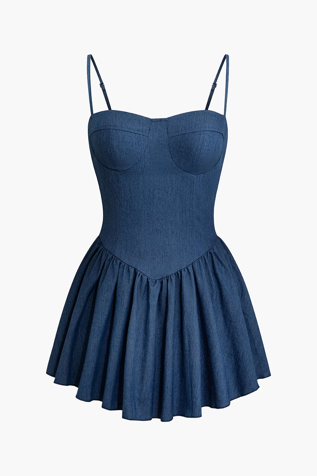 Pleated Bustier Denim Elbise