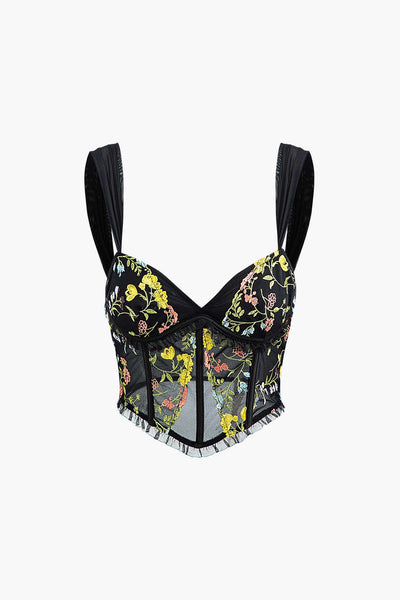 Floral Embroidered Corset Crop