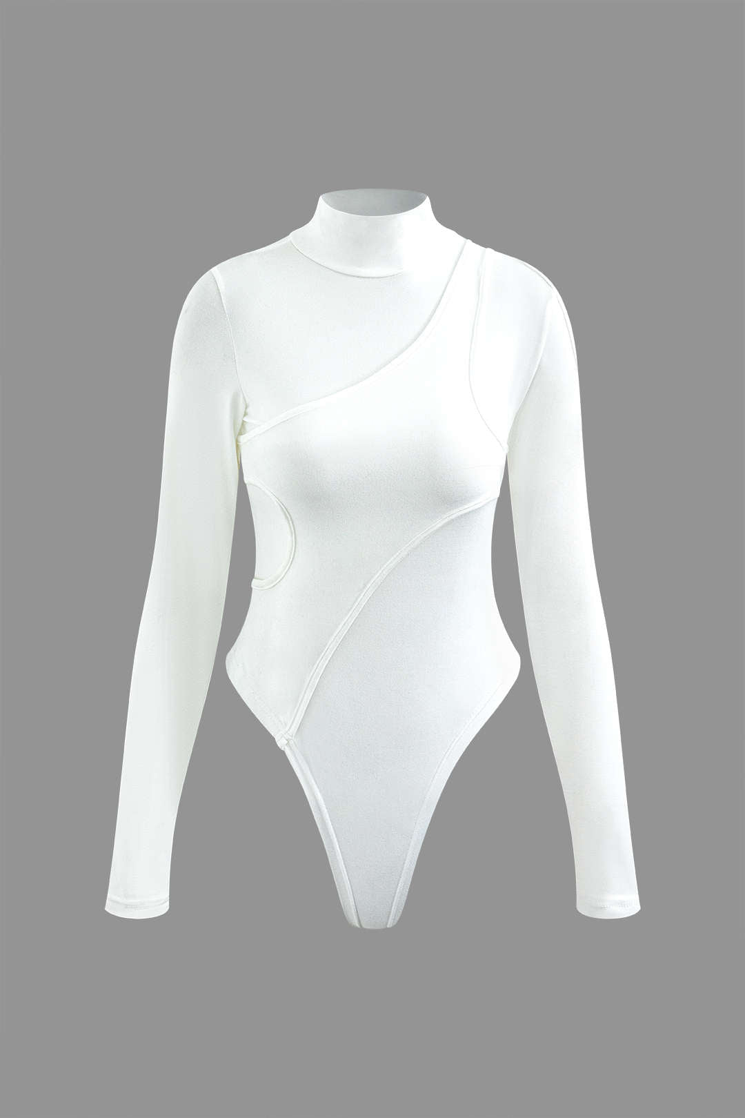 Mock Neck Asymmetric Panelli Kesik Bodysuit