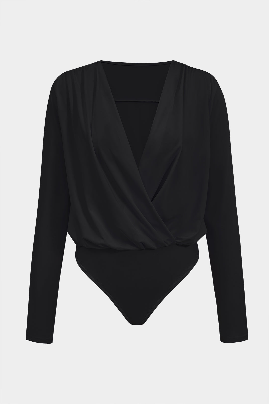 Ruched V-Neck Uzun Kollu Bodysuit