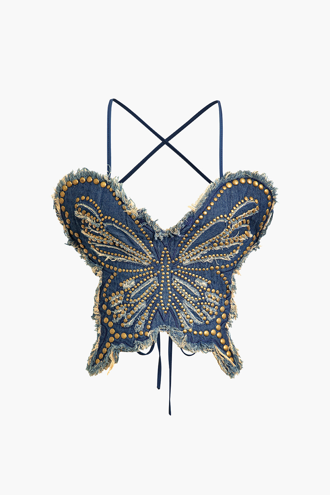 Butterfly Denim Backless Crop