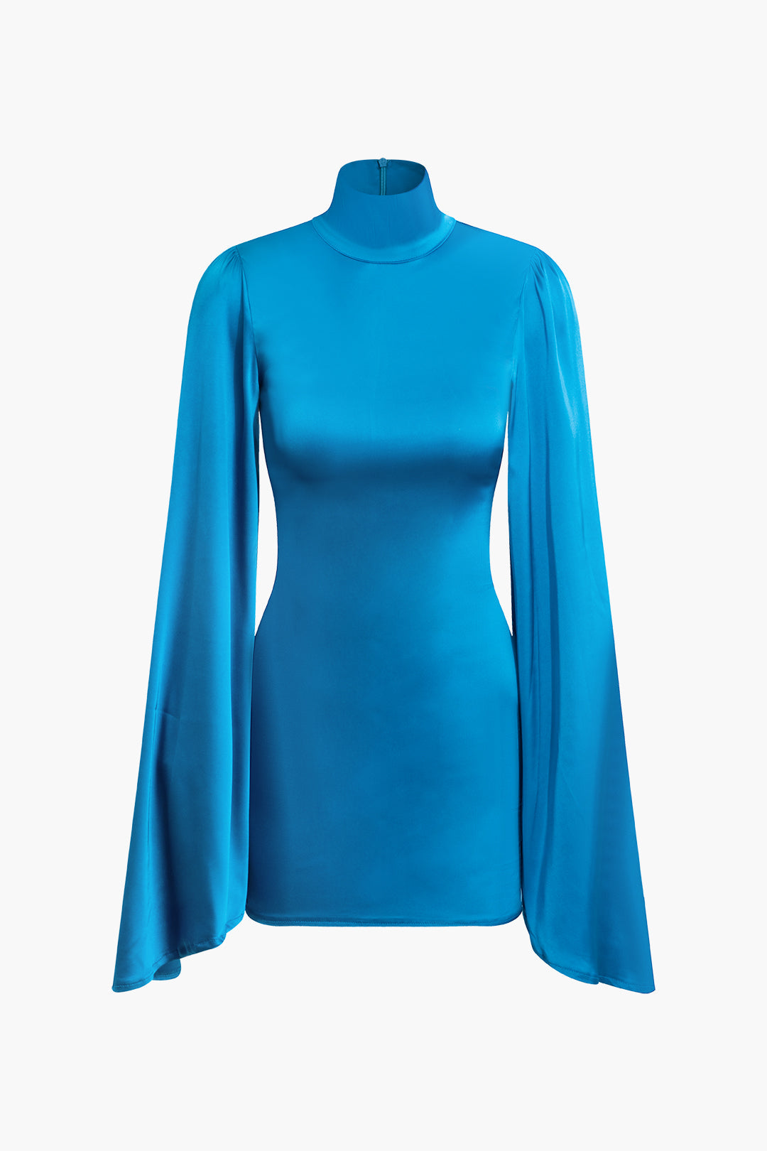 Solid Turtleneck Ruched Mini Elbise