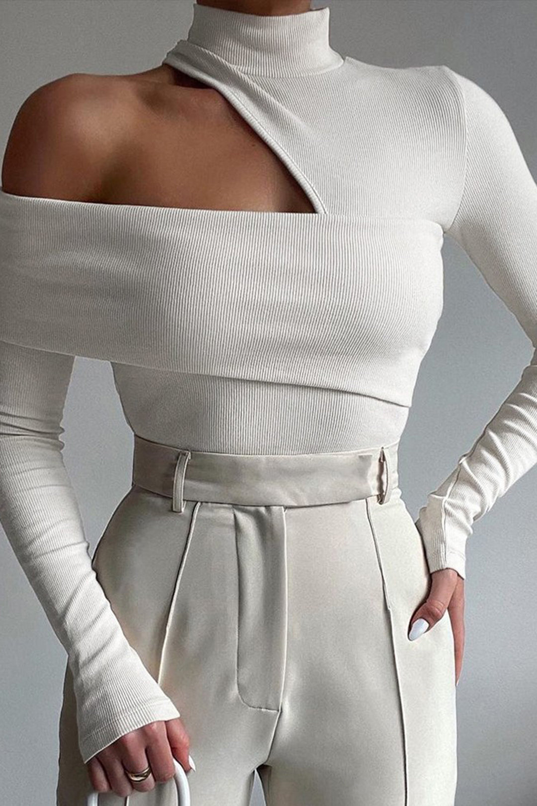 Solid Asymmetrical Long-Sleeve Top