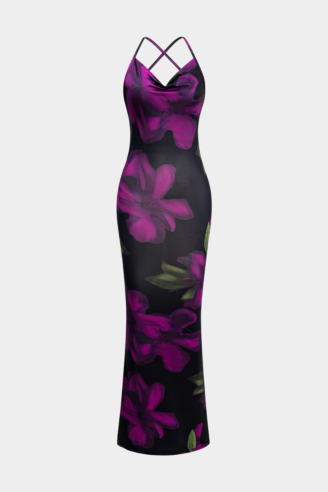 Floral Print Backless Sleeveless Maxi Elbise