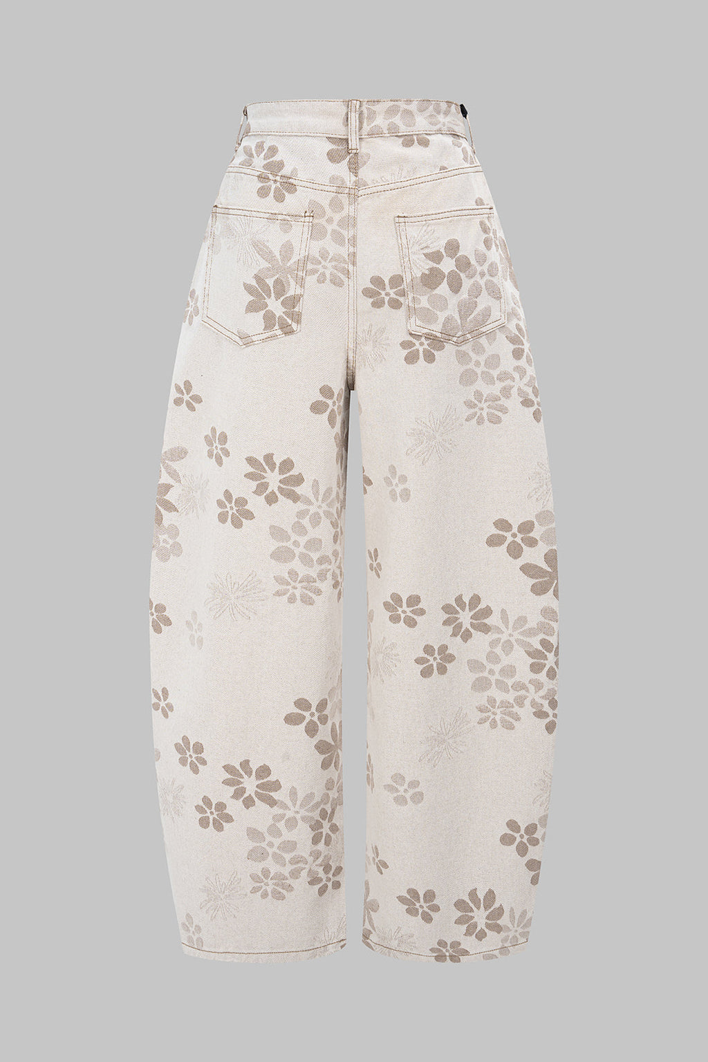 Çiçek Desenli Geniş Paçalı Kot Pantolon